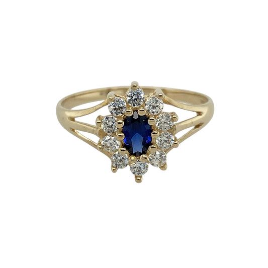 9ct Gold Sapphire & Cubic Zirconia Set Cluster Ring