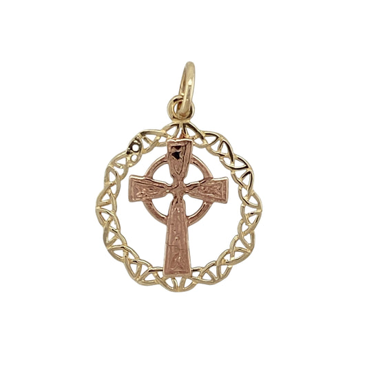 9ct Gold Welsh Celtic Knot Cross Circle Pendant