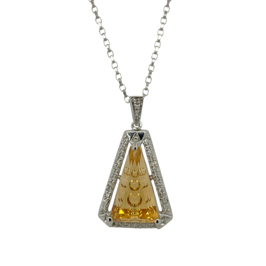 9ct White Gold Diamond & Citrine Set 18" Necklace