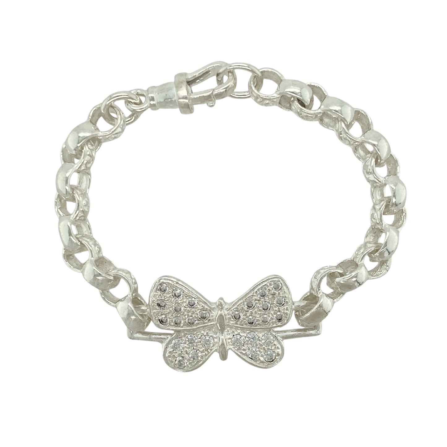 New 925 Silver & Cubic Zirconia Set 6" Butterfly Belcher Bracelet