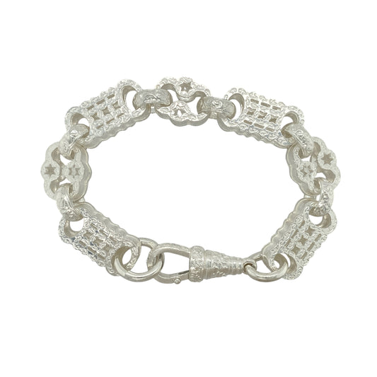 New 925 Silver 8" Patterned Star and Bar Bracelet