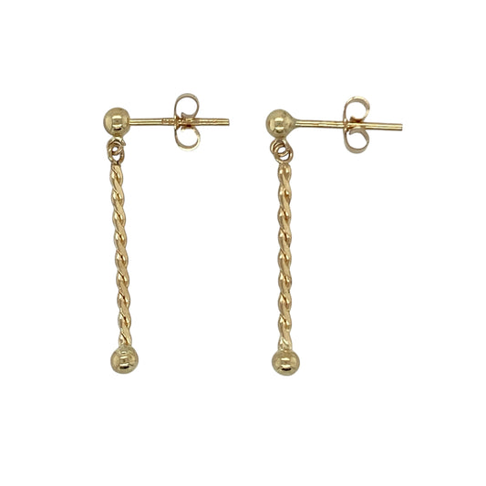 9ct Gold Ball Twist Drop Earrings