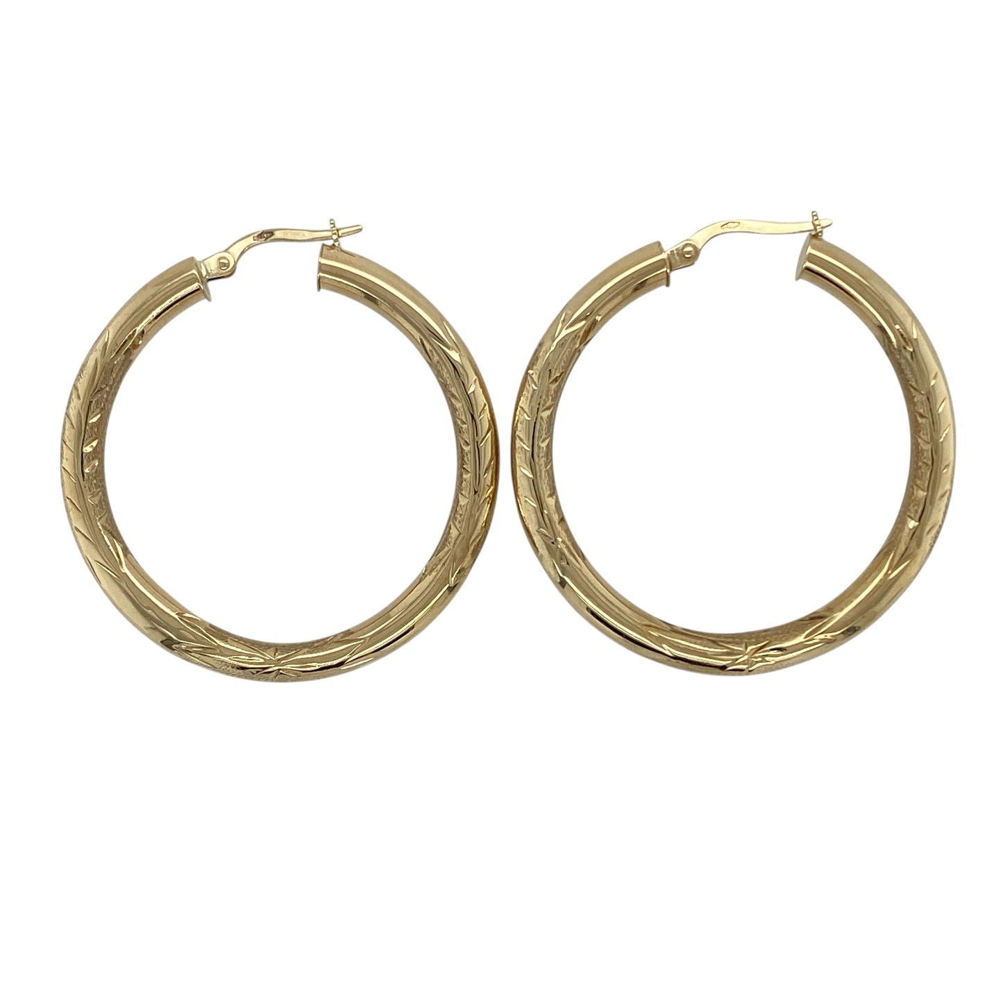 9ct Gold Patterned Hoop Creole Earrings