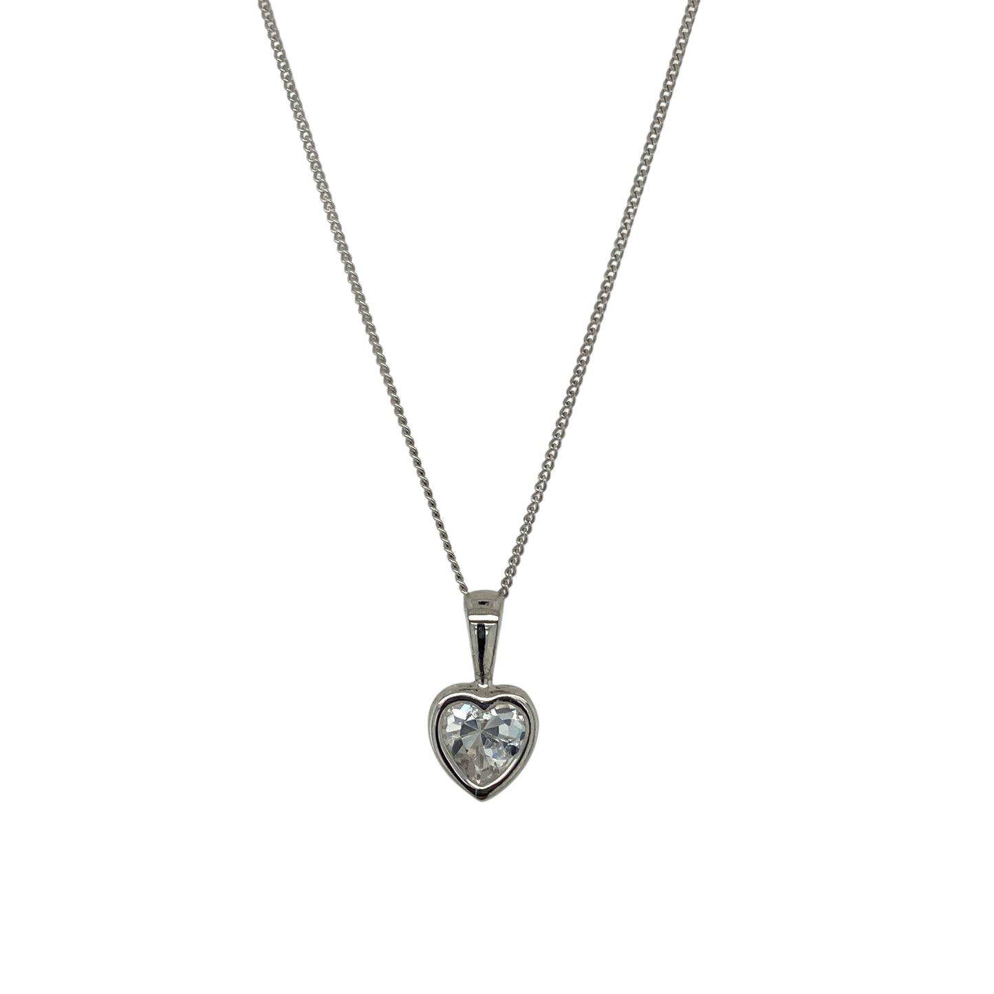9ct White Gold & Cubic Zirconia Set Heart 16" Necklace