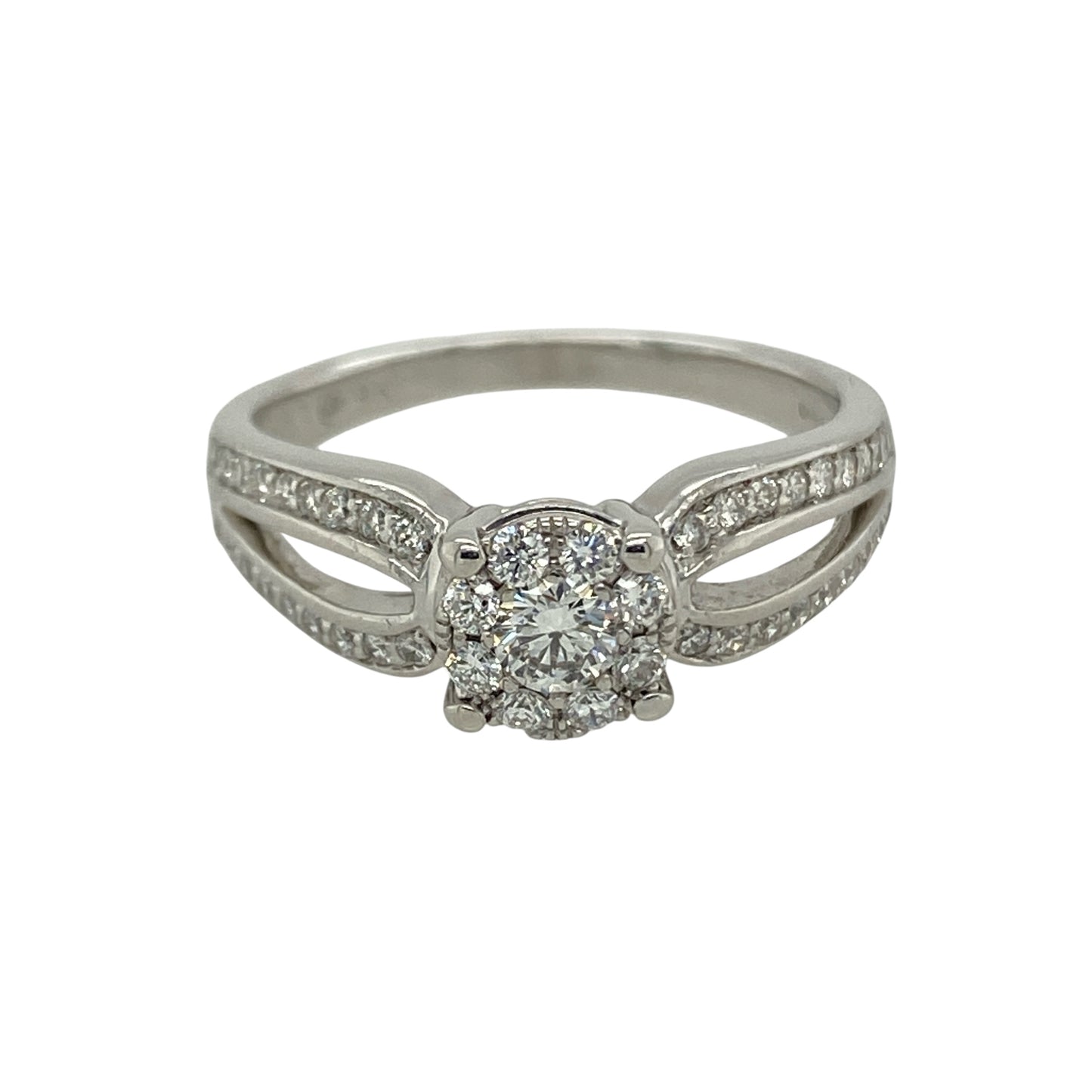 9ct White Gold & Diamond Illusion Set Cluster Solitaire Ring