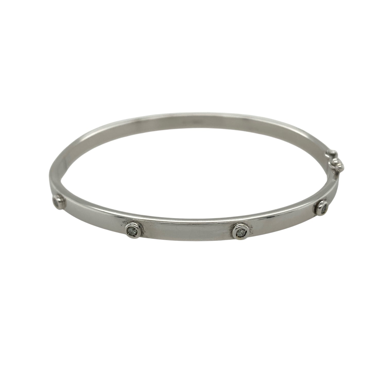 9ct White Gold & Diamond Set Hinged Bangle