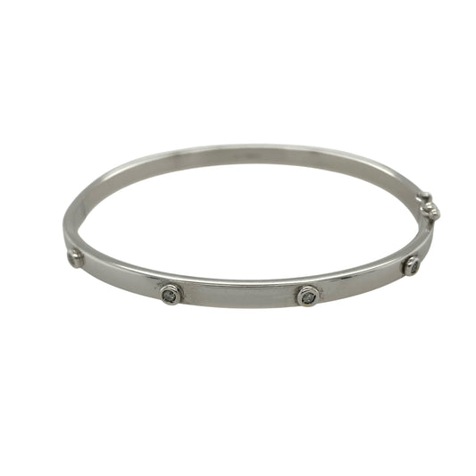 9ct White Gold & Diamond Set Hinged Bangle