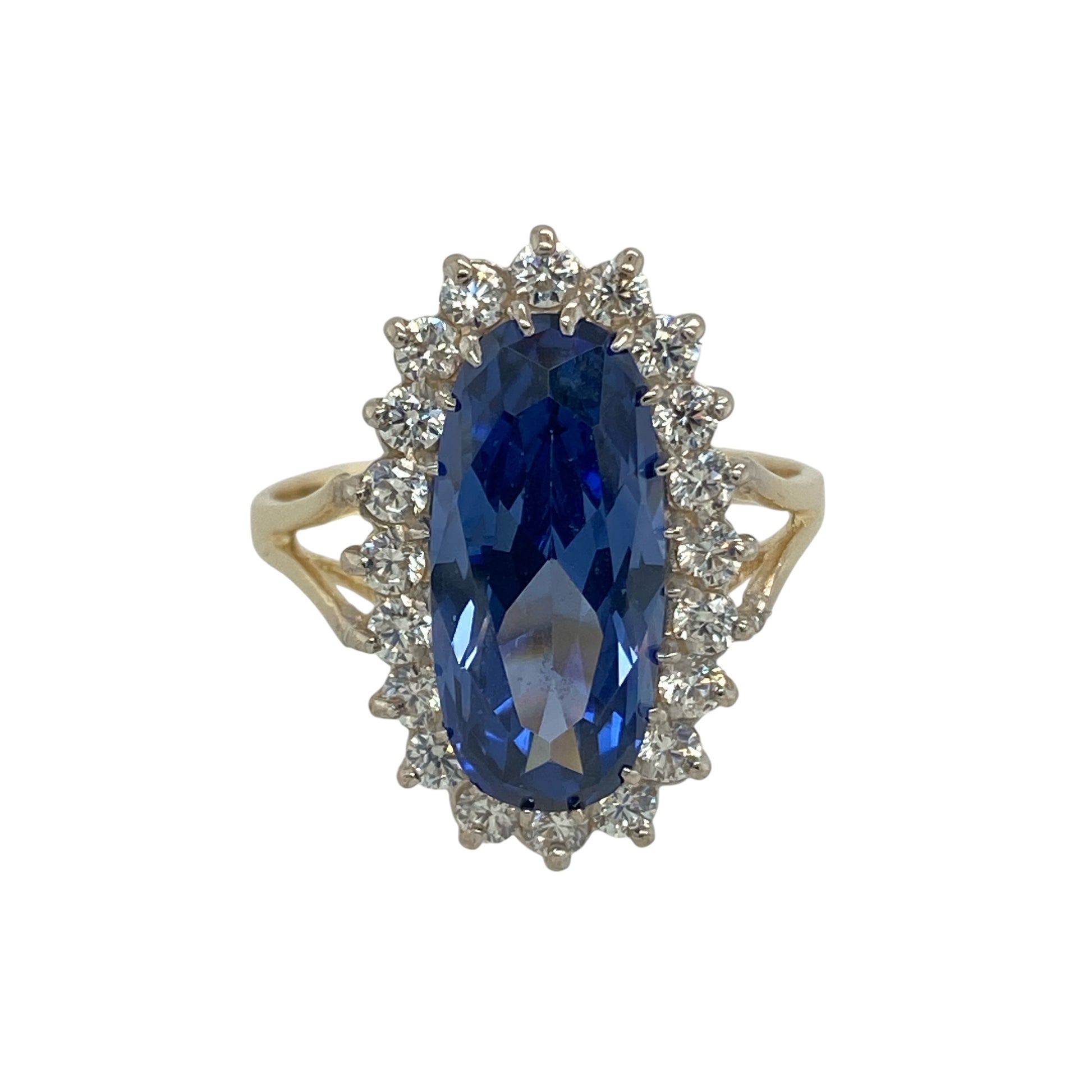 9ct Gold Light Blue Stone & Cubic Zirconia Set Cluster Ring