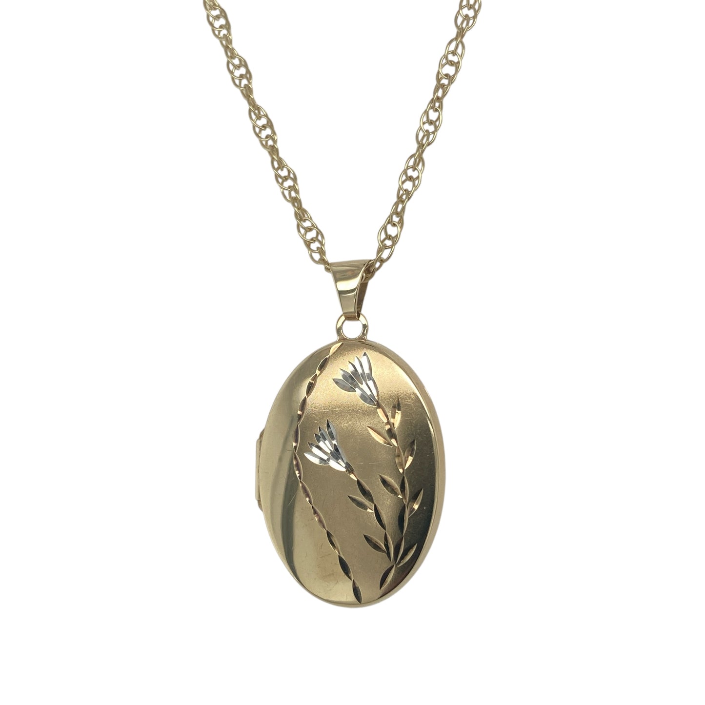 9ct Gold Flower Engraved Oval Locket 18" Necklace