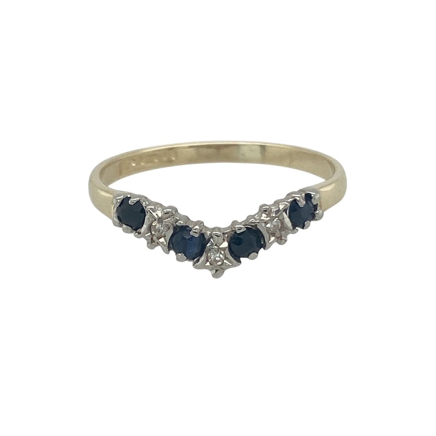 9ct Gold Diamond & Sapphire Set Wishbone Ring