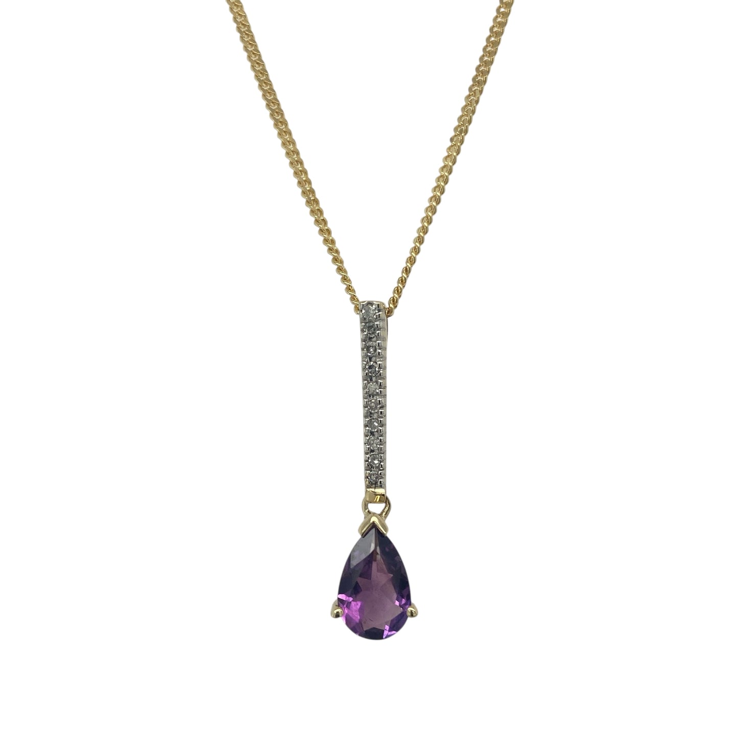 9ct Gold Diamond & Amethyst Set 18" Necklace