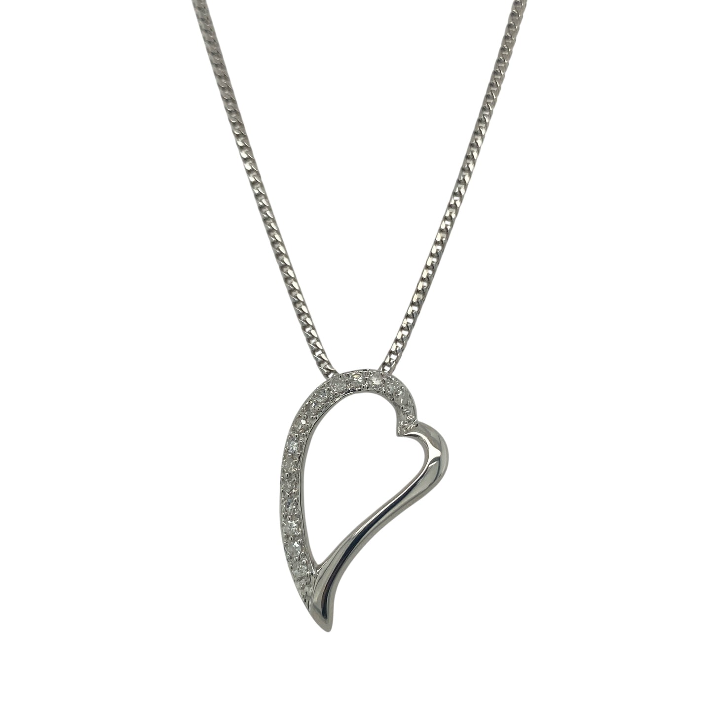 9ct White Gold & Diamond Set Open Heart 18" Necklace