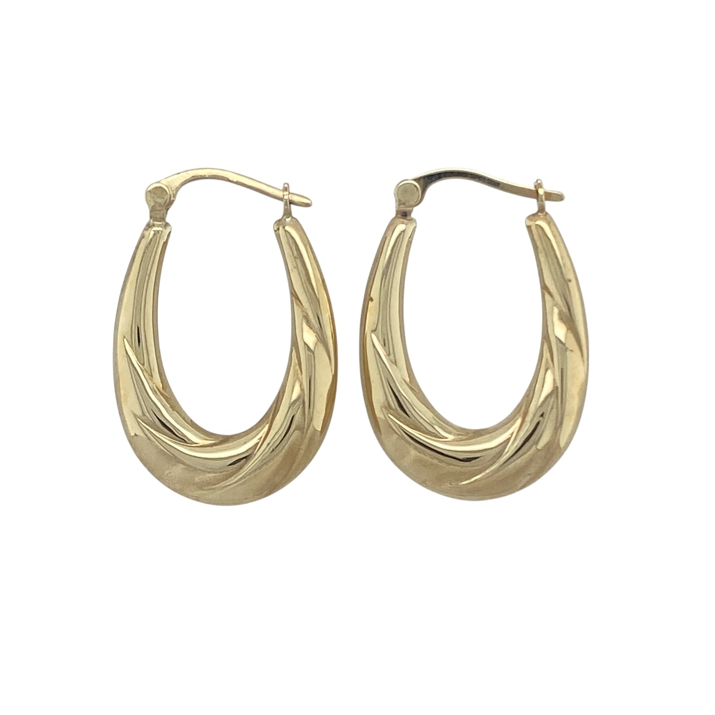 9ct Gold Twist Patterned Oval Creole Earrings