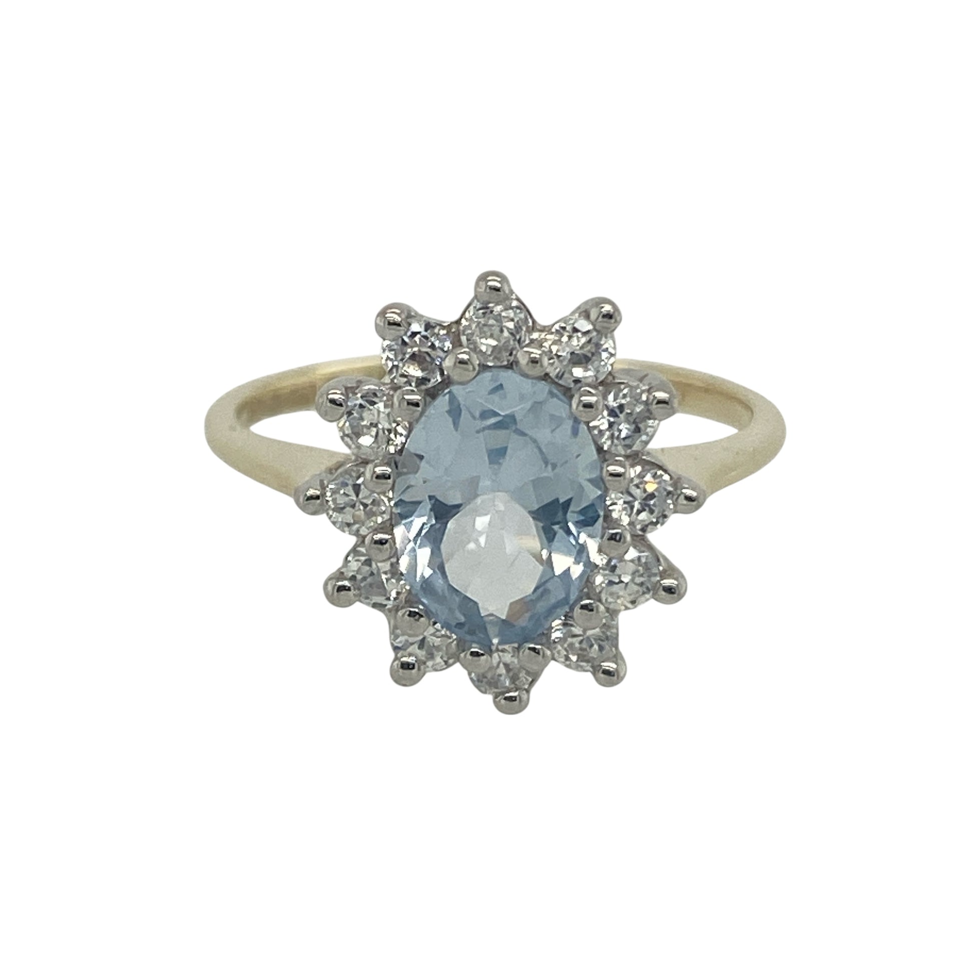 9ct Gold Aqua & Cubic Zirconia Set Cluster Ring