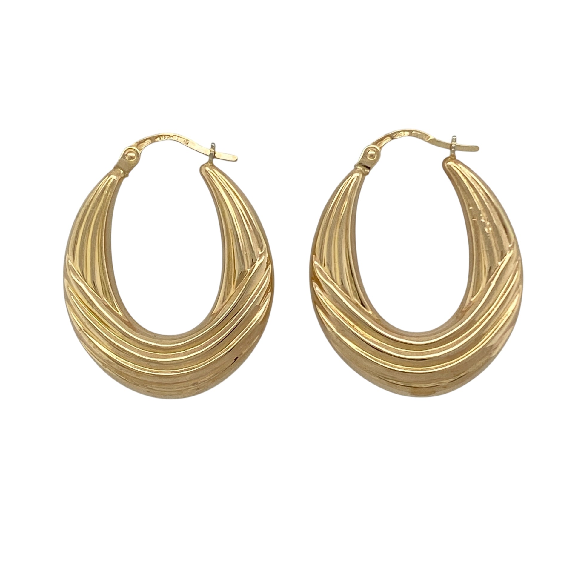 9ct Gold Patterned Oval Creole Earrings
