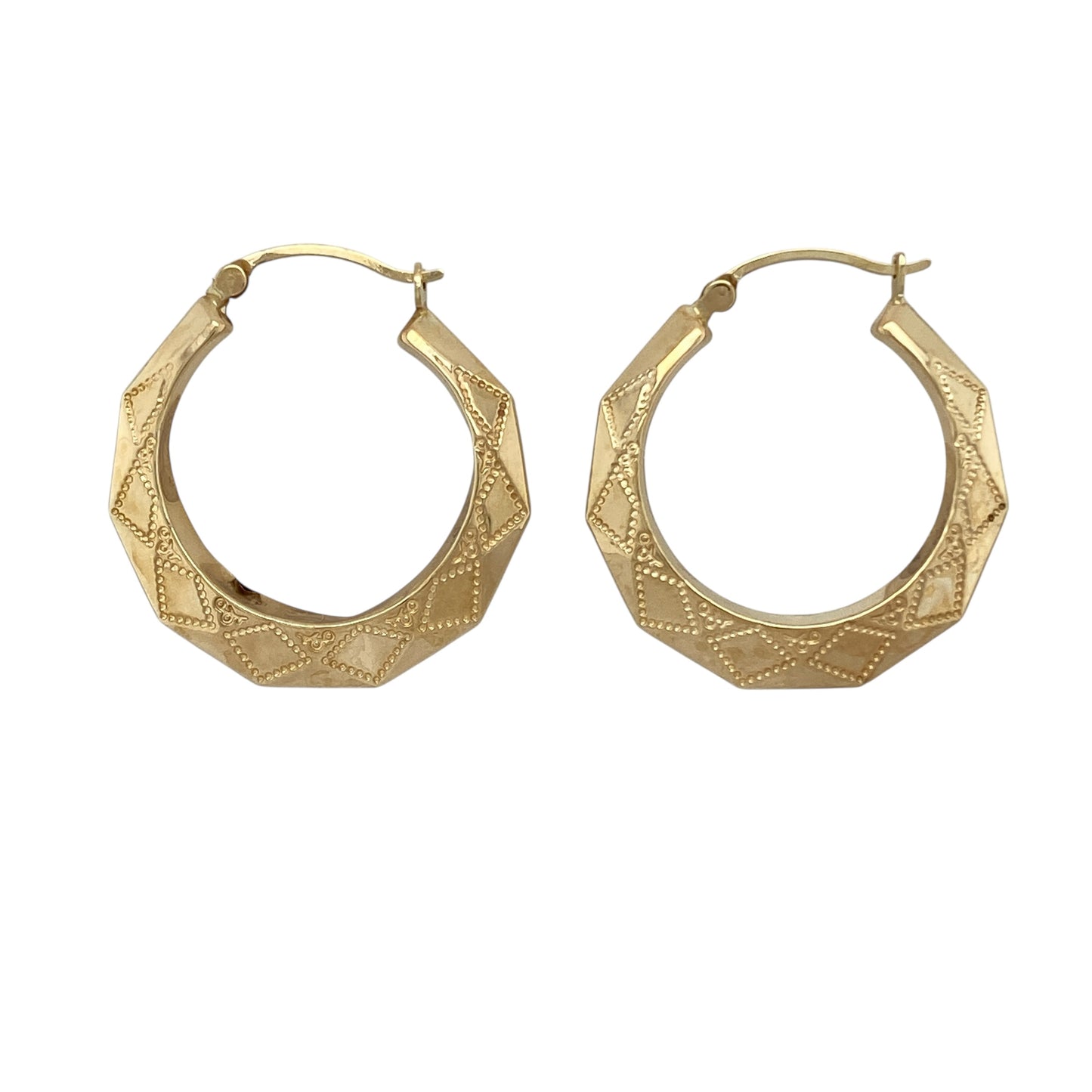 9ct Gold Patterned Hoop Creole Earrings