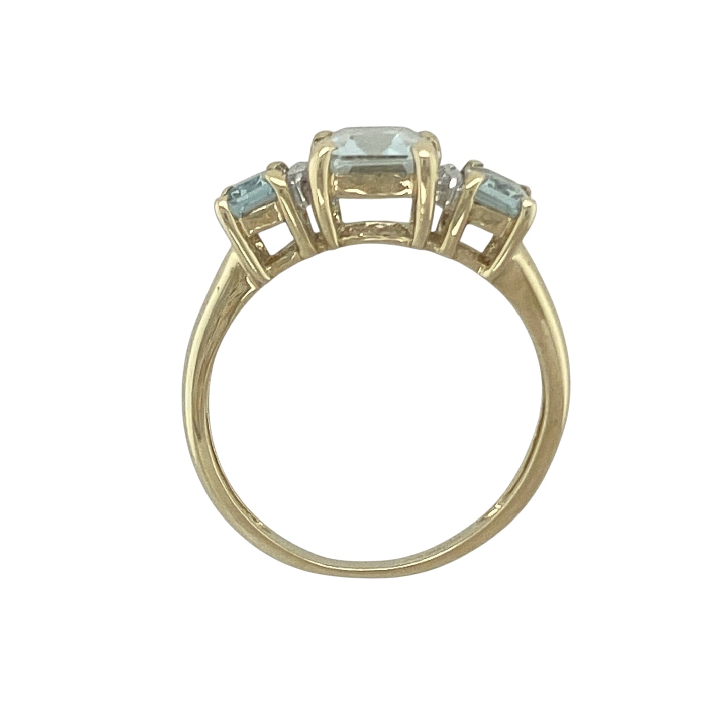 9ct Gold Diamond & Aqua Set Trilogy Ring