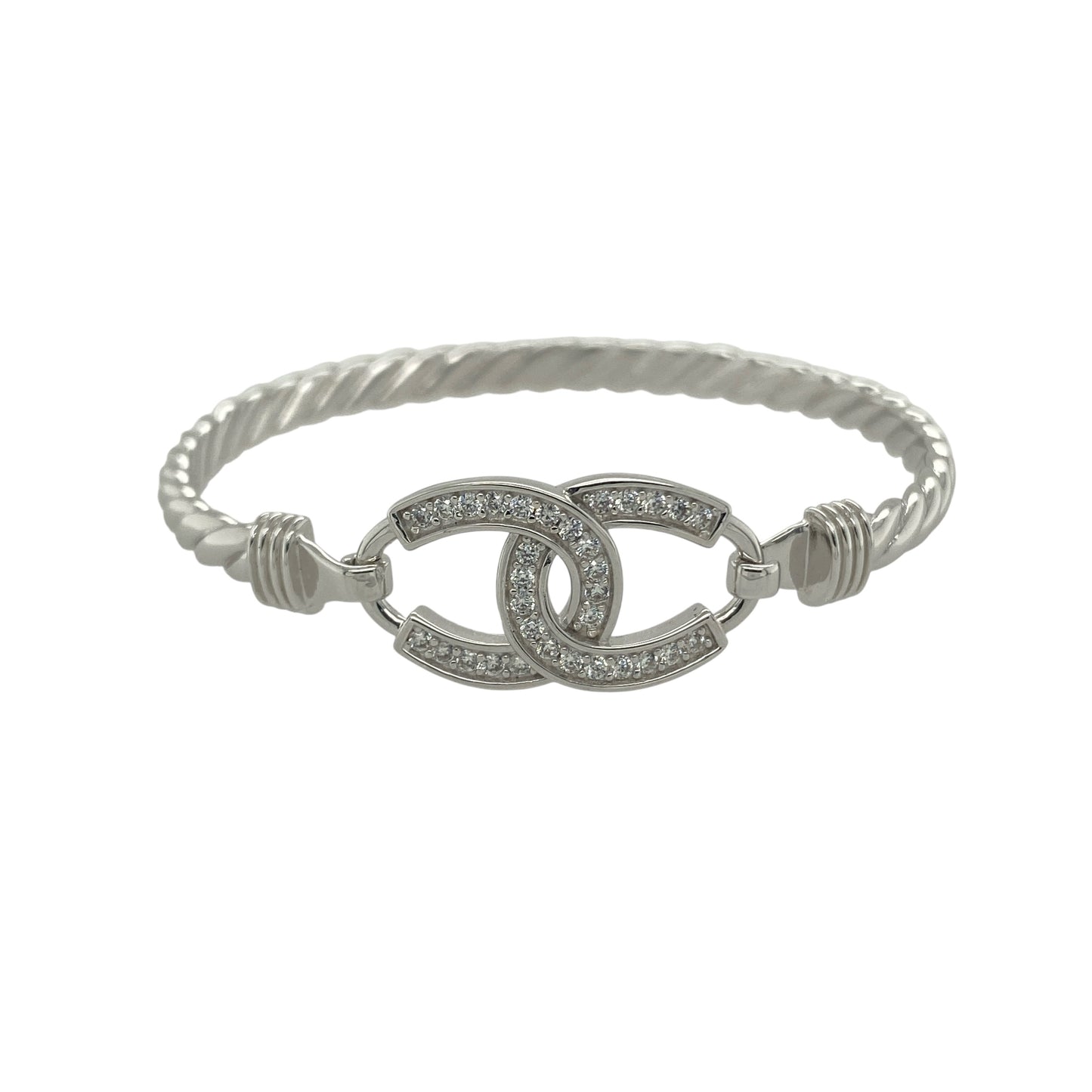 New 925 Silver & Cubic Zirconia Set Children's Double Horseshoe Bangle