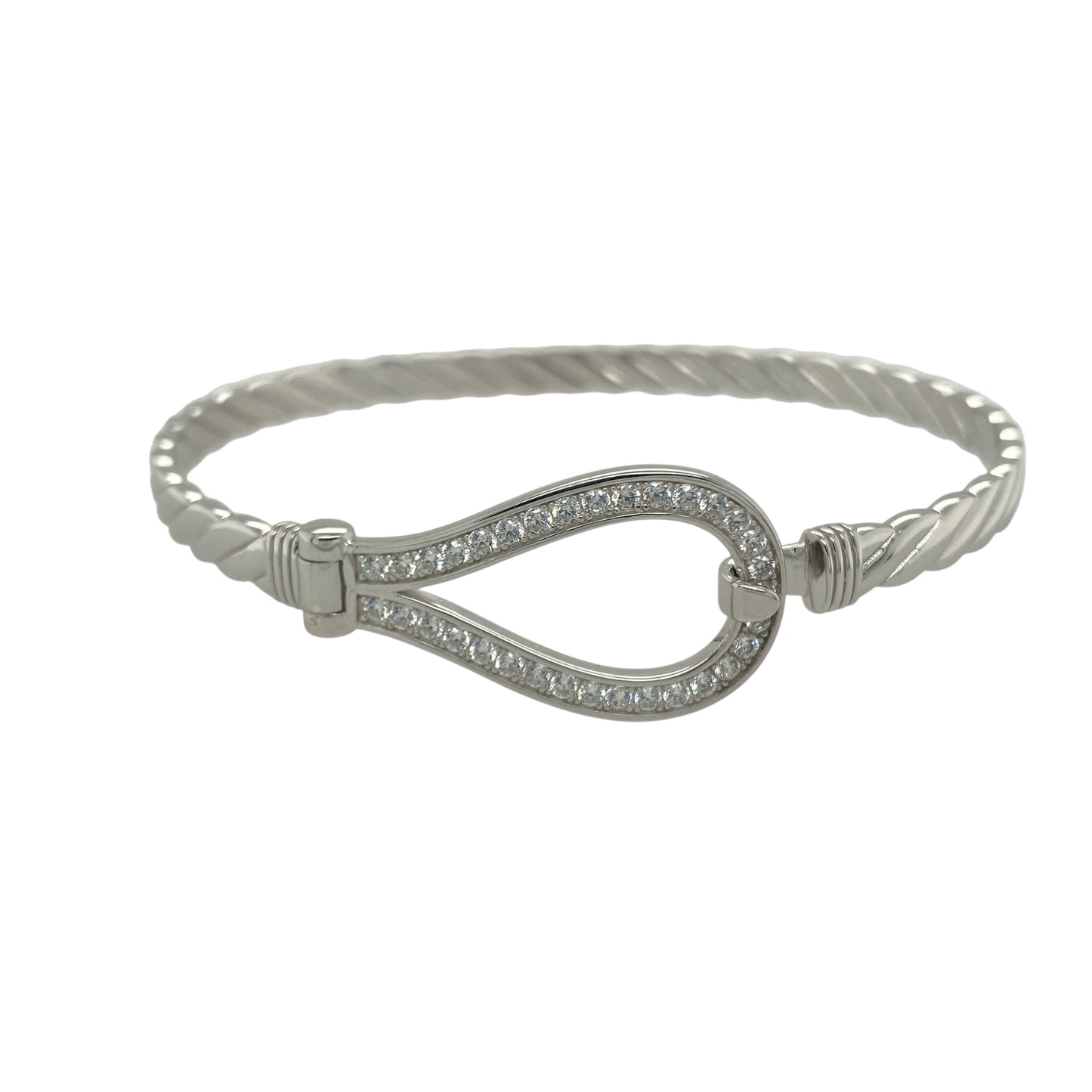 New 925 Silver & Cubic Zirconia Set Horseshoe Bangle