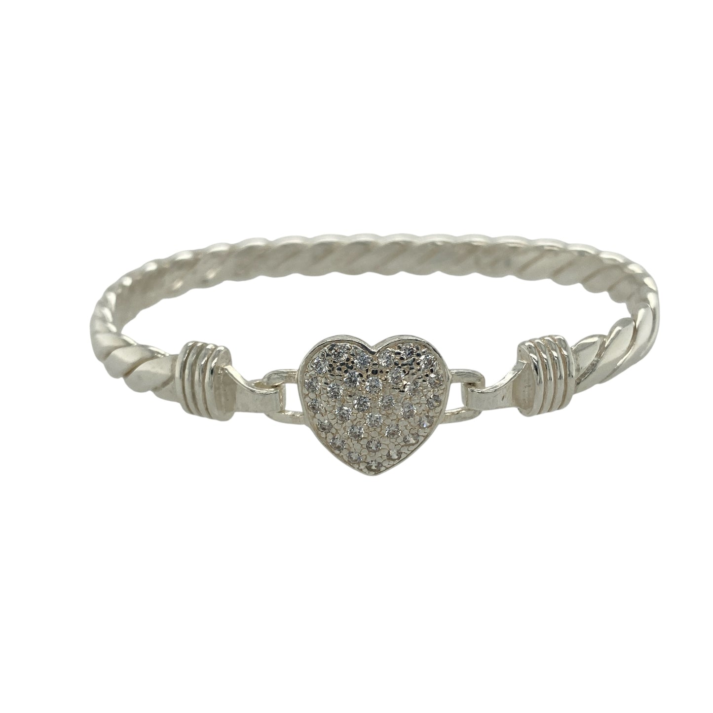 New 925 Silver & Cubic Zirconia Set Heart Bangle