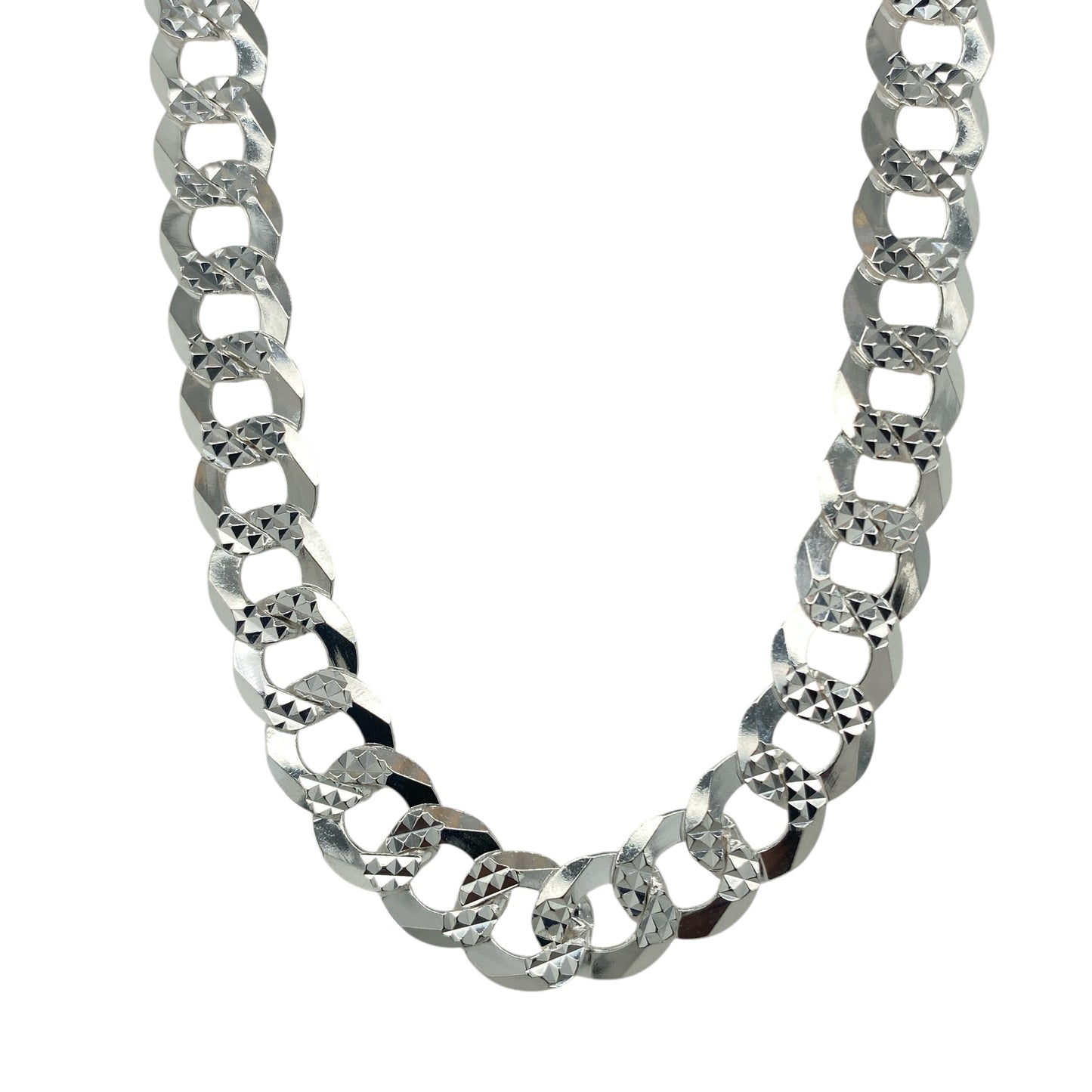 New 925 Silver 24" Diamond Cut Patterned Curb Chain