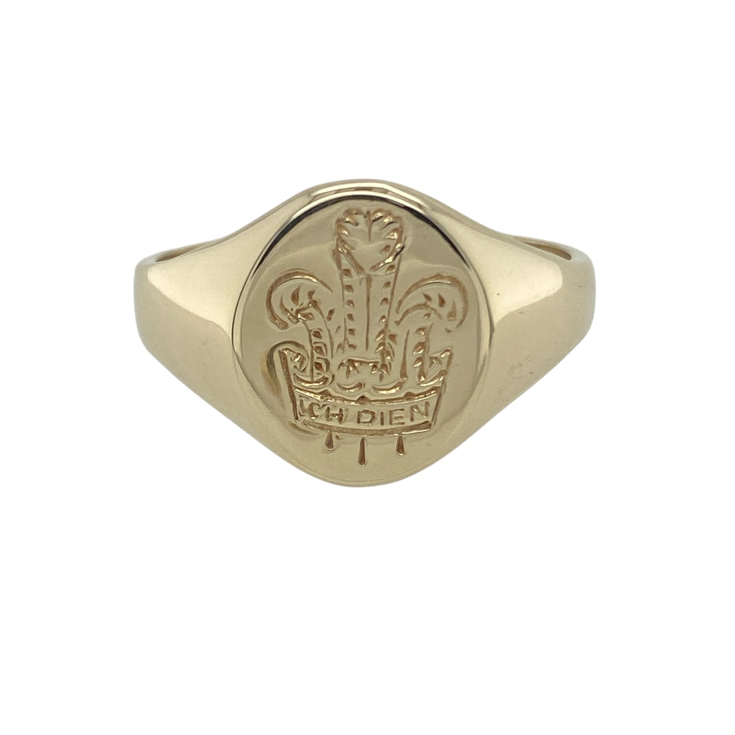 9ct Gold Welsh Three Feathers Oval Signet Ring