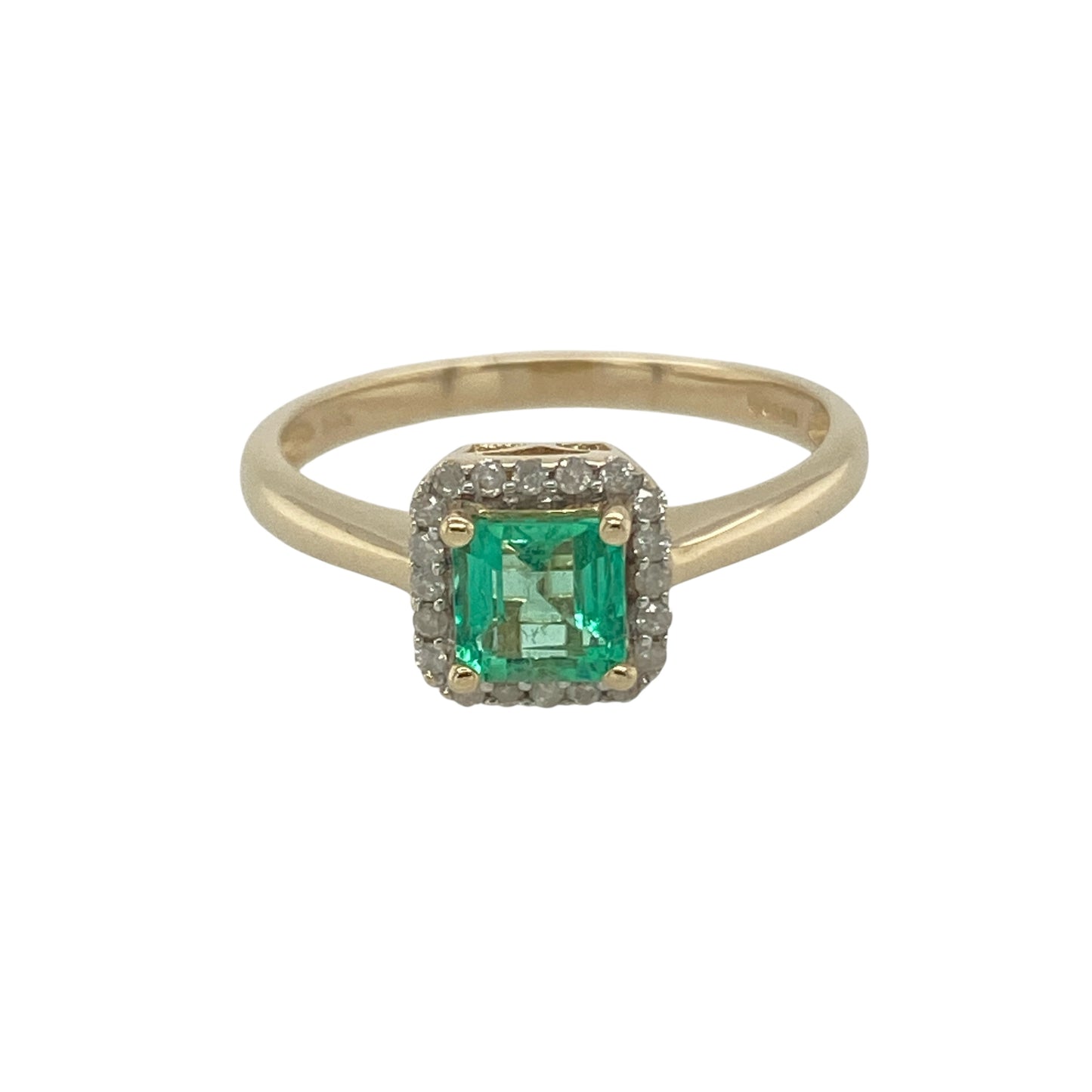 14ct Gold Diamond & Emerald Set Halo Ring