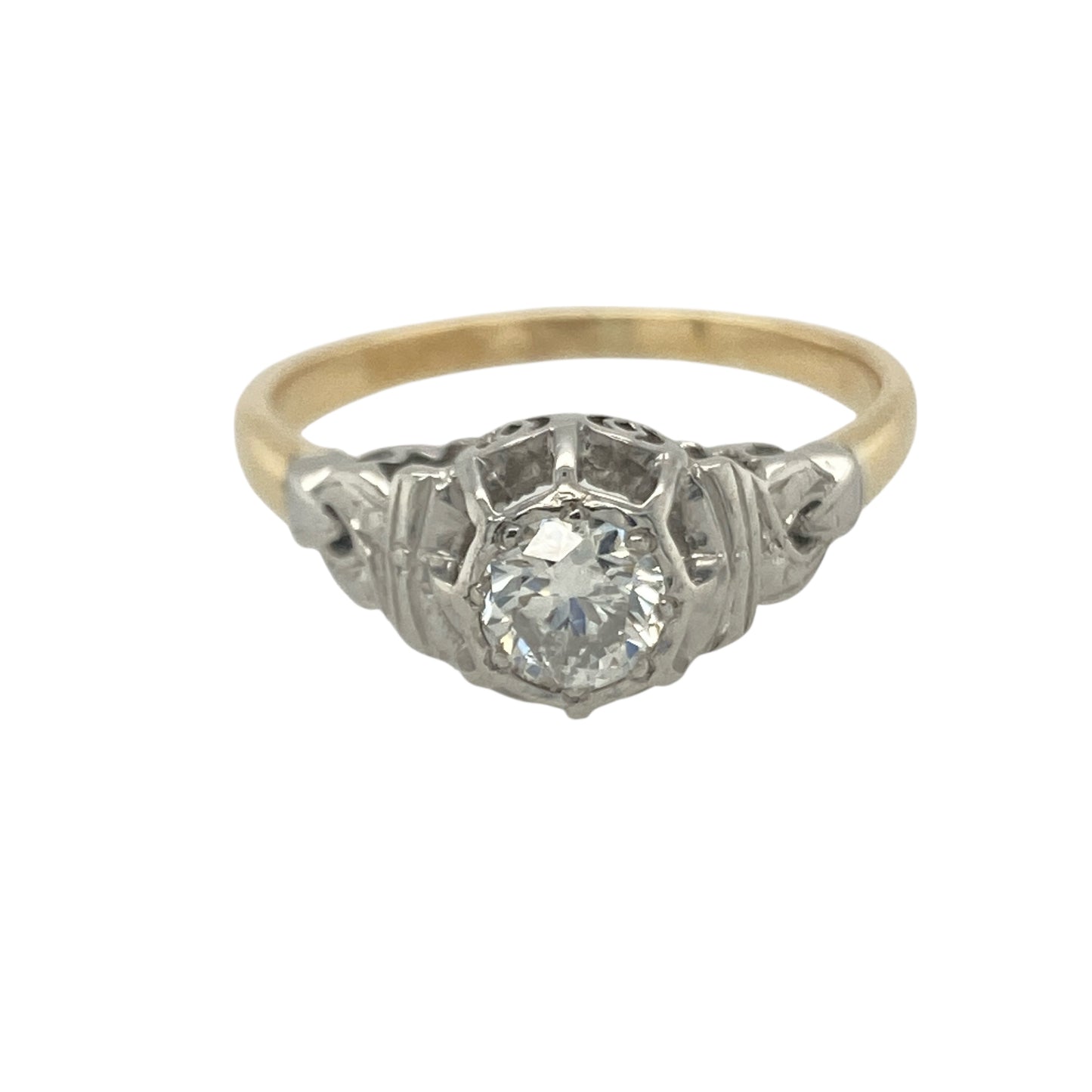 18ct Gold & Platinum Diamond Set Vintage Style Solitaire Ring
