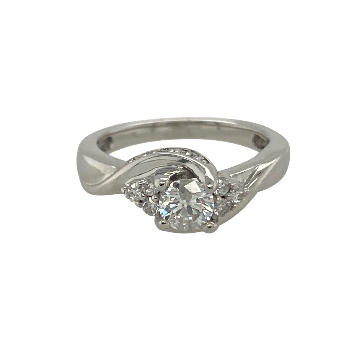 9ct White Gold & Diamond Set Twist Solitaire Ring