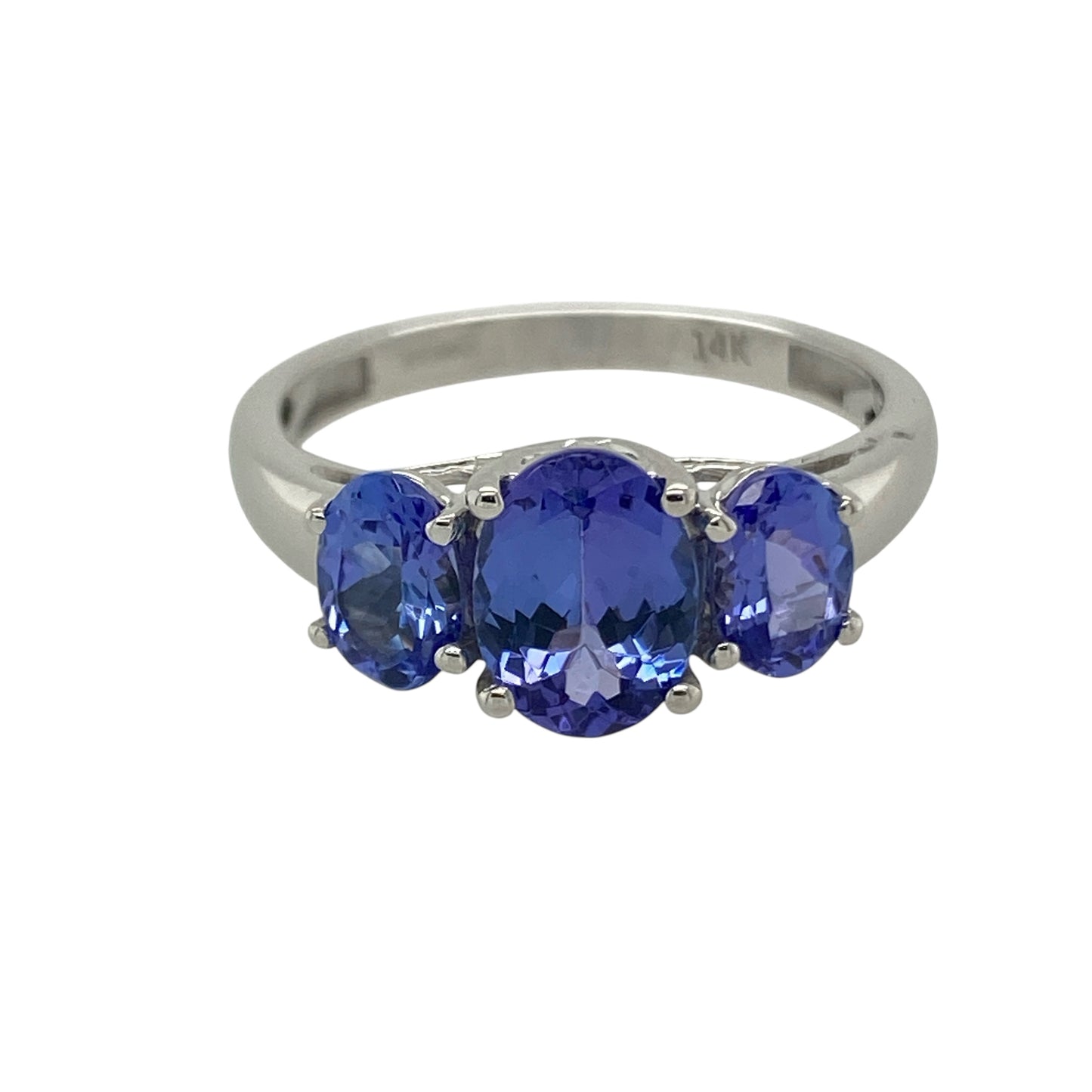 14ct White Gold & Tanzanite Set Oval Trilogy Ring