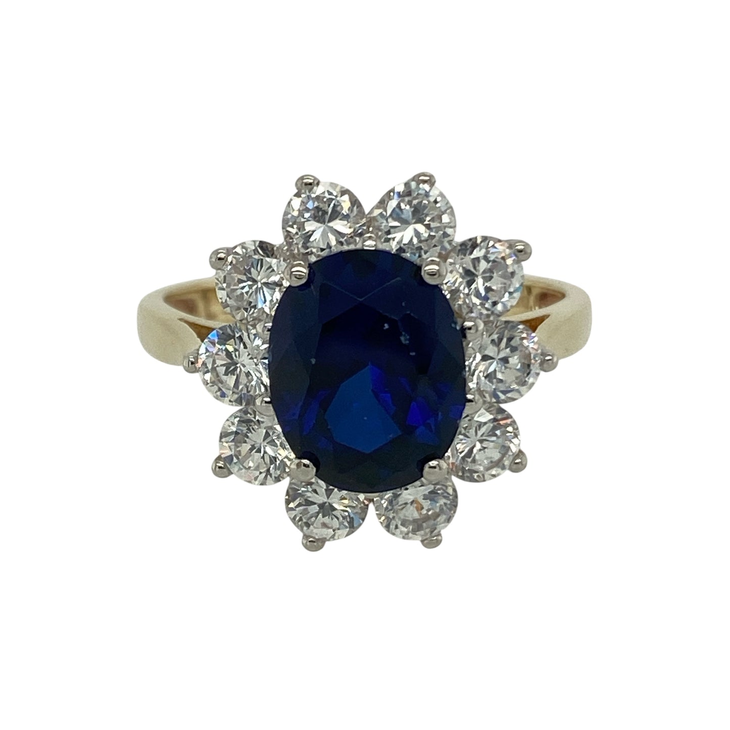 9ct Gold Blue Stone & Cubic Zirconia Set Cluster Ring