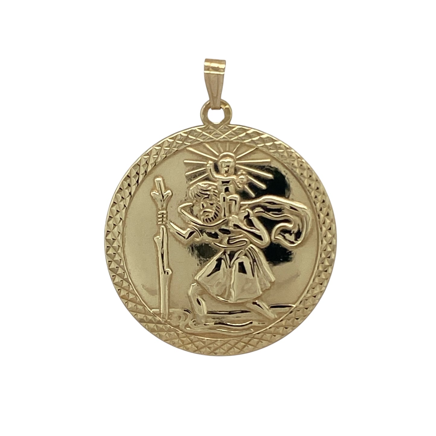 9ct Gold Double Sided Large Round St Christopher Pendant