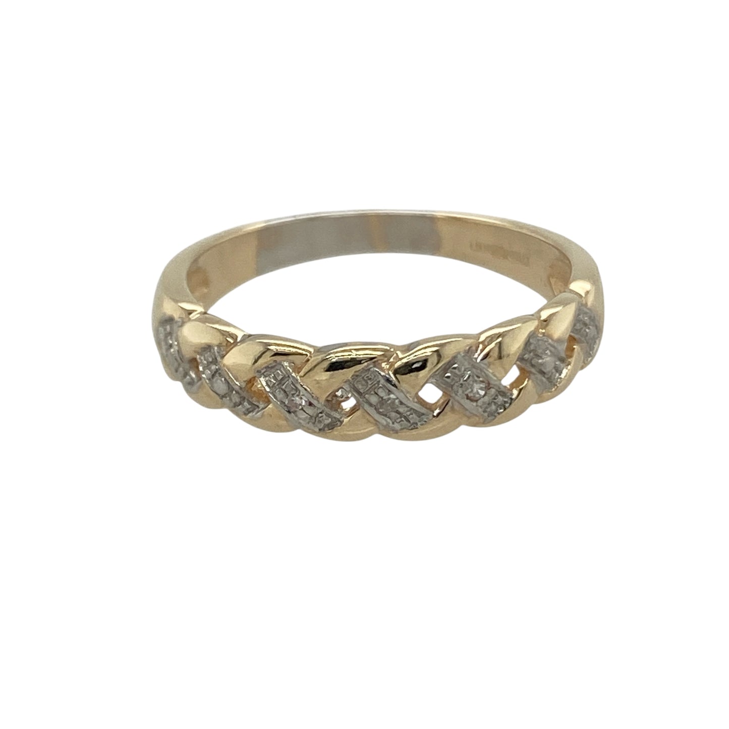 9ct Gold & Diamond Set Plaited Band Ring