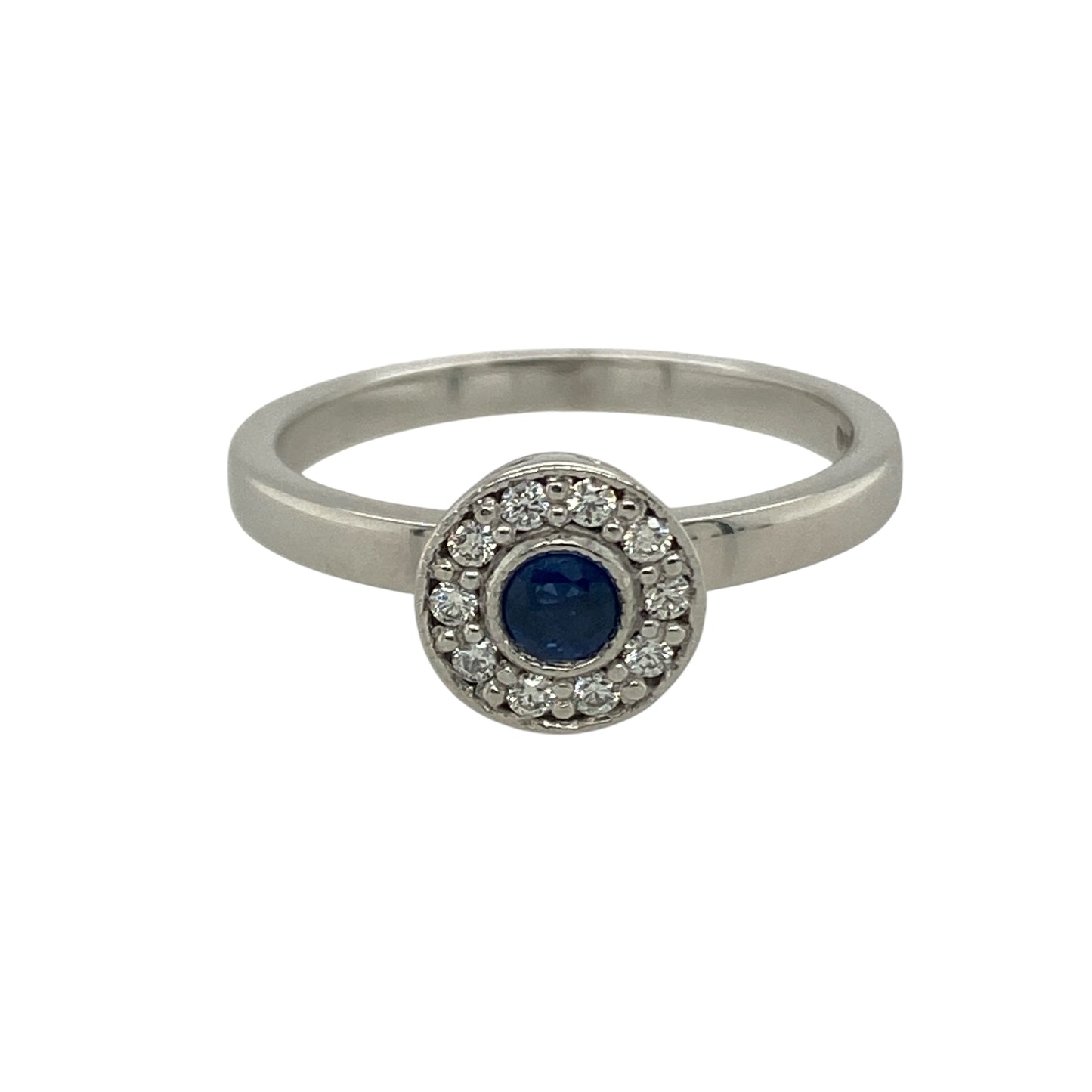 18ct White Gold Diamond & Sapphire Set Halo Ring