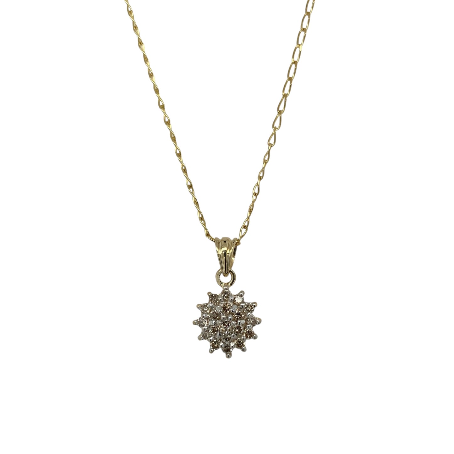 9ct Gold & Diamond Set Cluster 16" Necklace