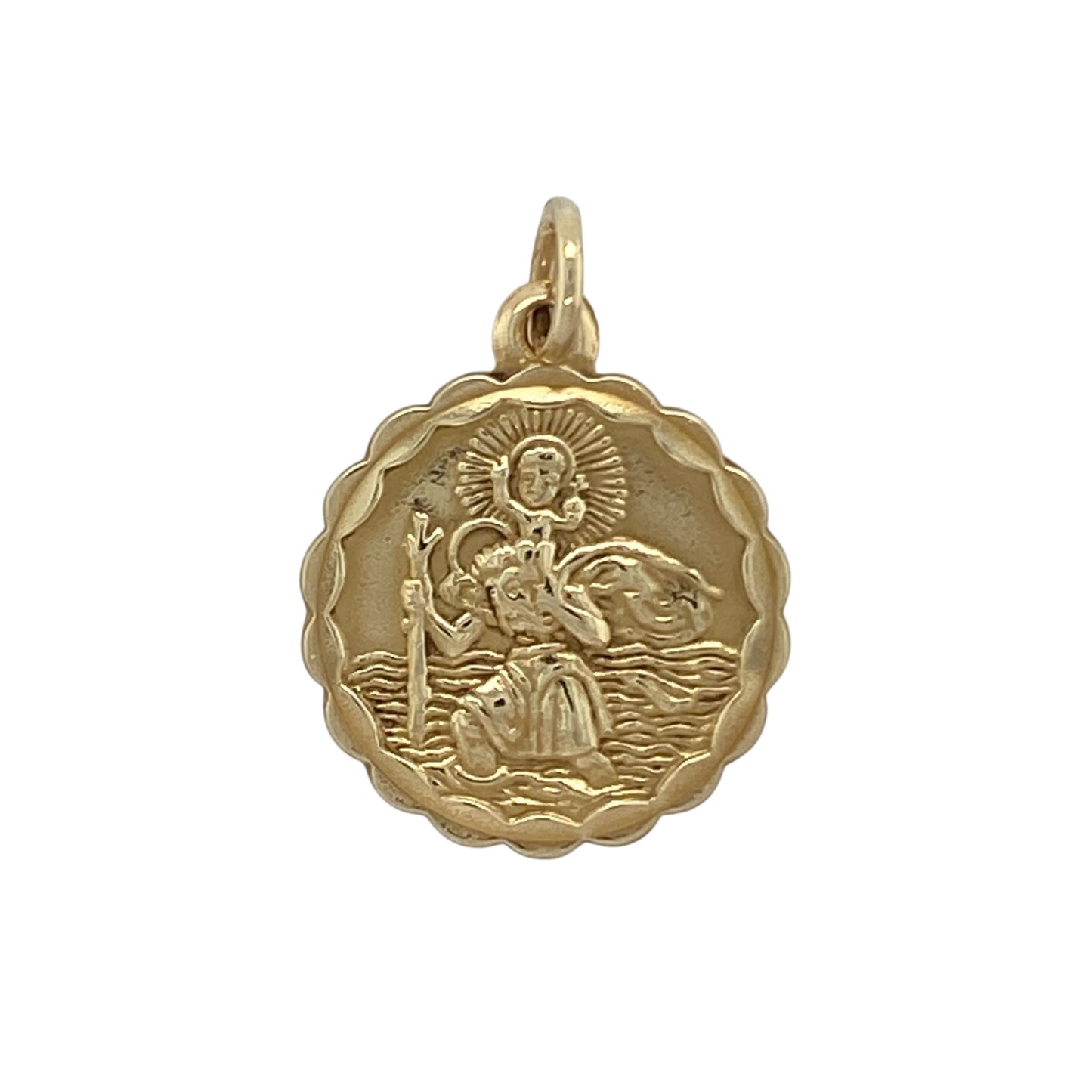 9ct Gold Scalloped Edge St Christopher Pendant