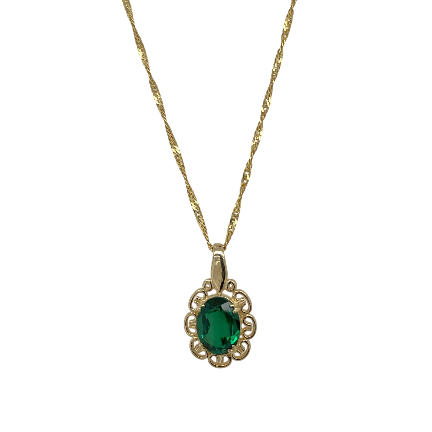9ct Gold & Green Stone 16" Necklace