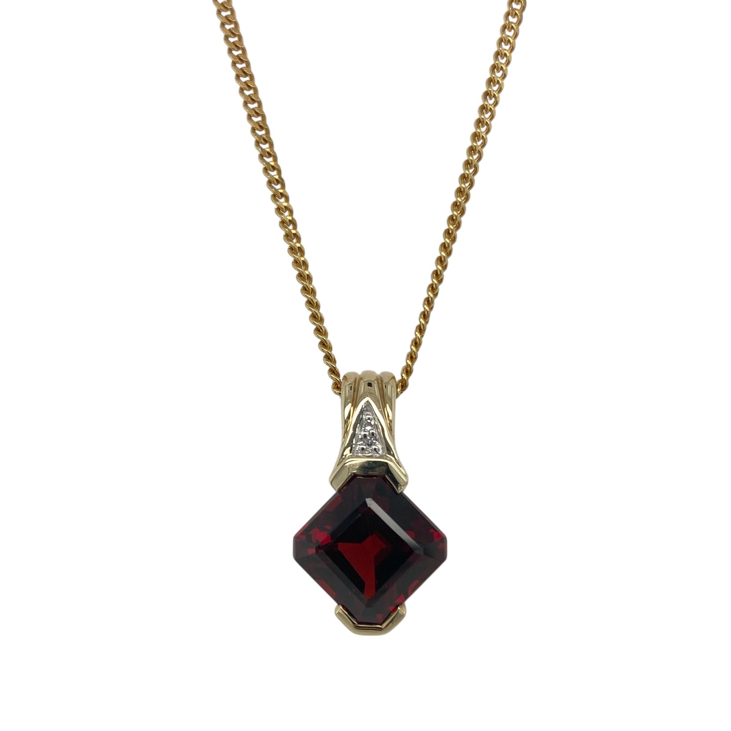 9ct Gold Diamond & Garnet Set 18" Necklace