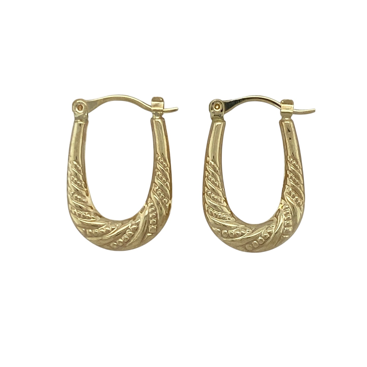 9ct Gold Patterned Oval Creole Earrings