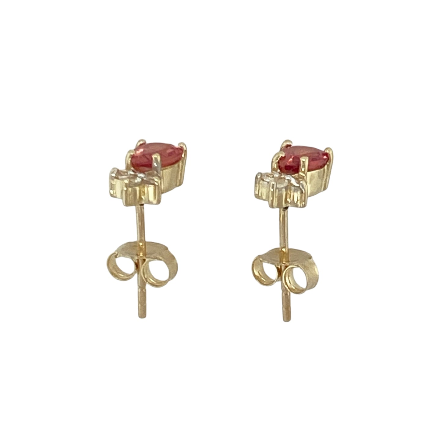 9ct Gold Red Stone & Cubic Zirconia Set Stud Earrings