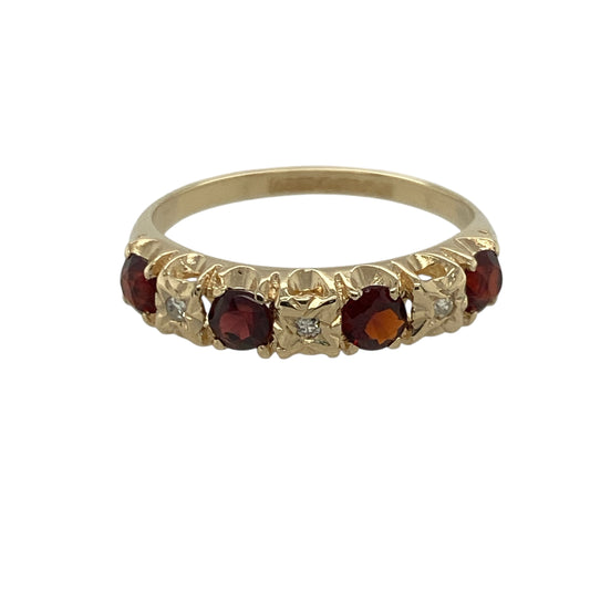 9ct Gold Diamond & Garnet Set Band Ring