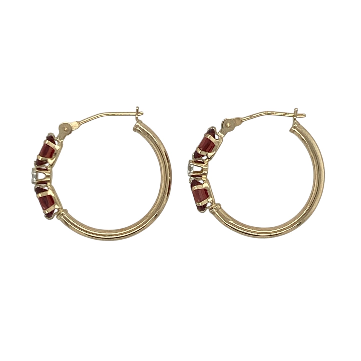 9ct Gold Diamond & Garnet Set Hoop Creole Earrings