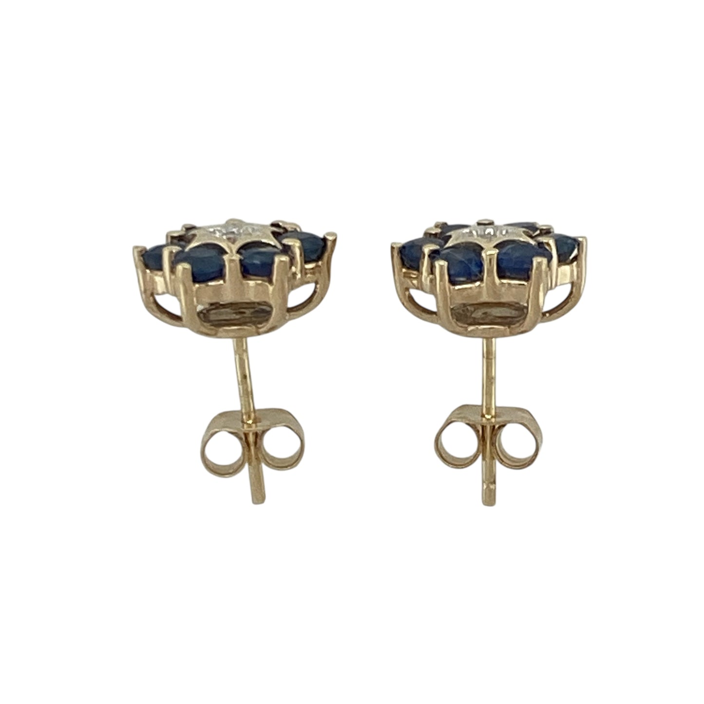 9ct Gold Diamond & Sapphire Set Flower Stud Earrings