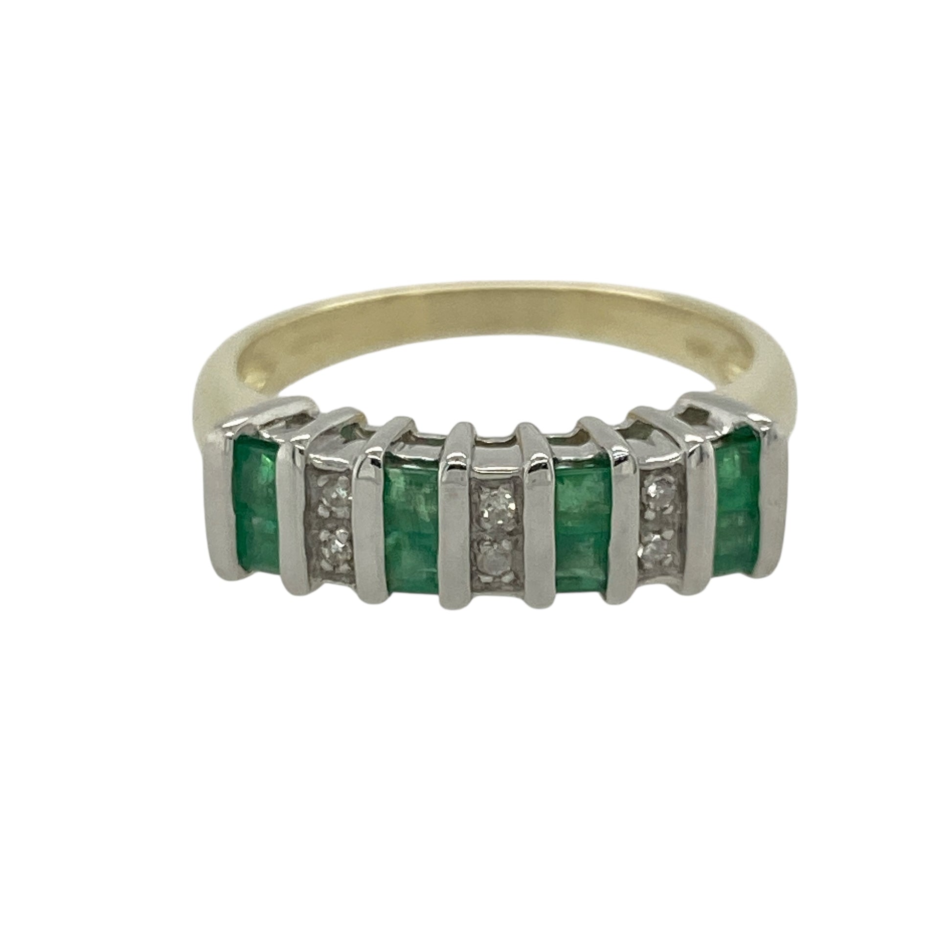9ct Gold Diamond & Emerald Set Band Ring