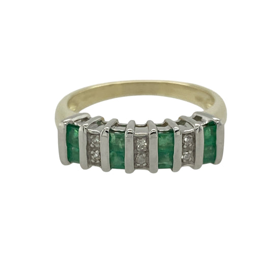 9ct Gold Diamond & Emerald Set Band Ring