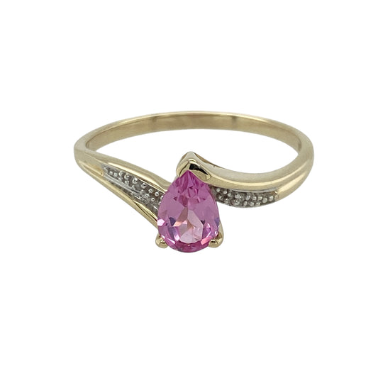 9ct Gold Diamond & Pink Sapphire Set Twist Ring