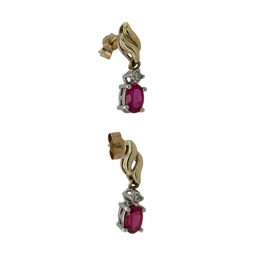 9ct Gold Diamond & Ruby Set Drop Earrings