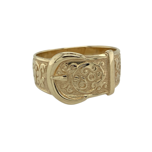 9ct Gold Patterned Buckle Ring