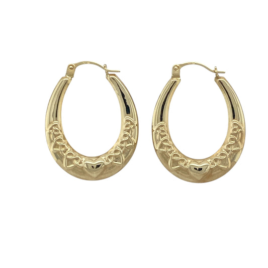 9ct Gold Celtic Heart Oval Creole Earrings
