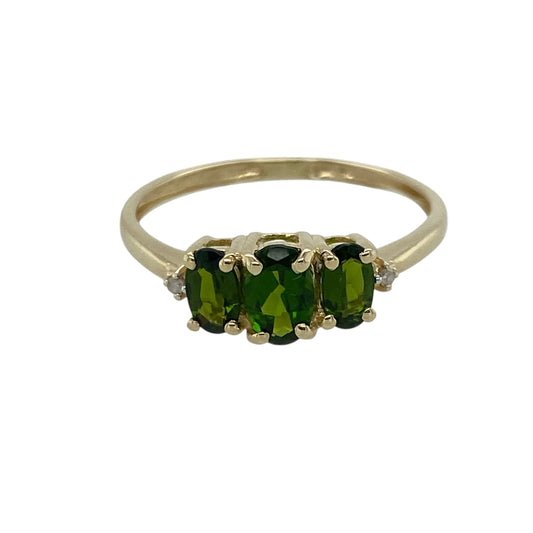 9ct Gold Diamond & Chrome Diopside Set Trilogy Ring